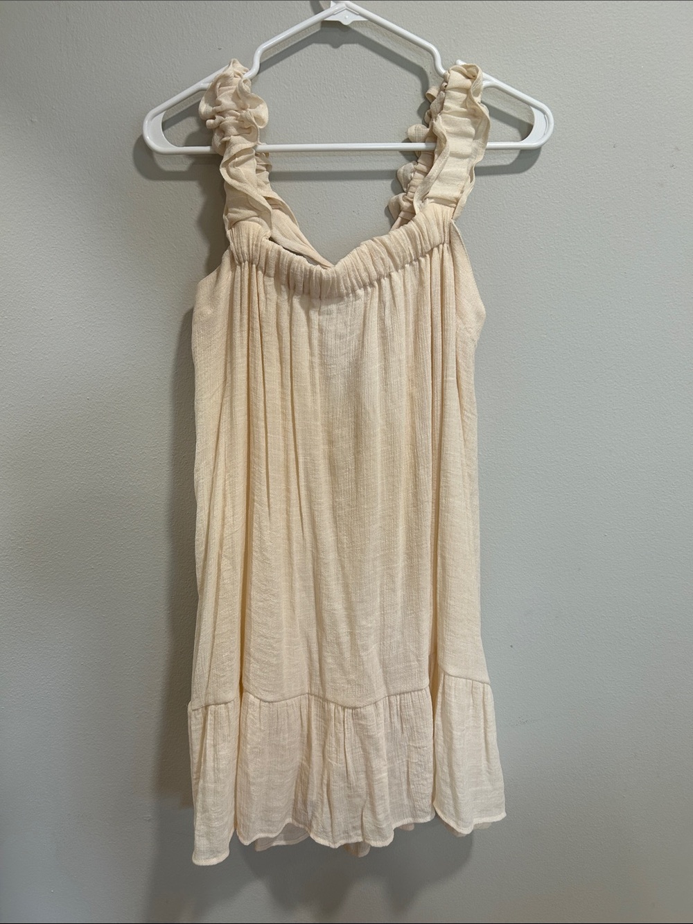Blu Pepper Cream Ruffle Strap Mini Dress
